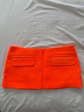Bright Orange Mini Skirt with Flap Pockets